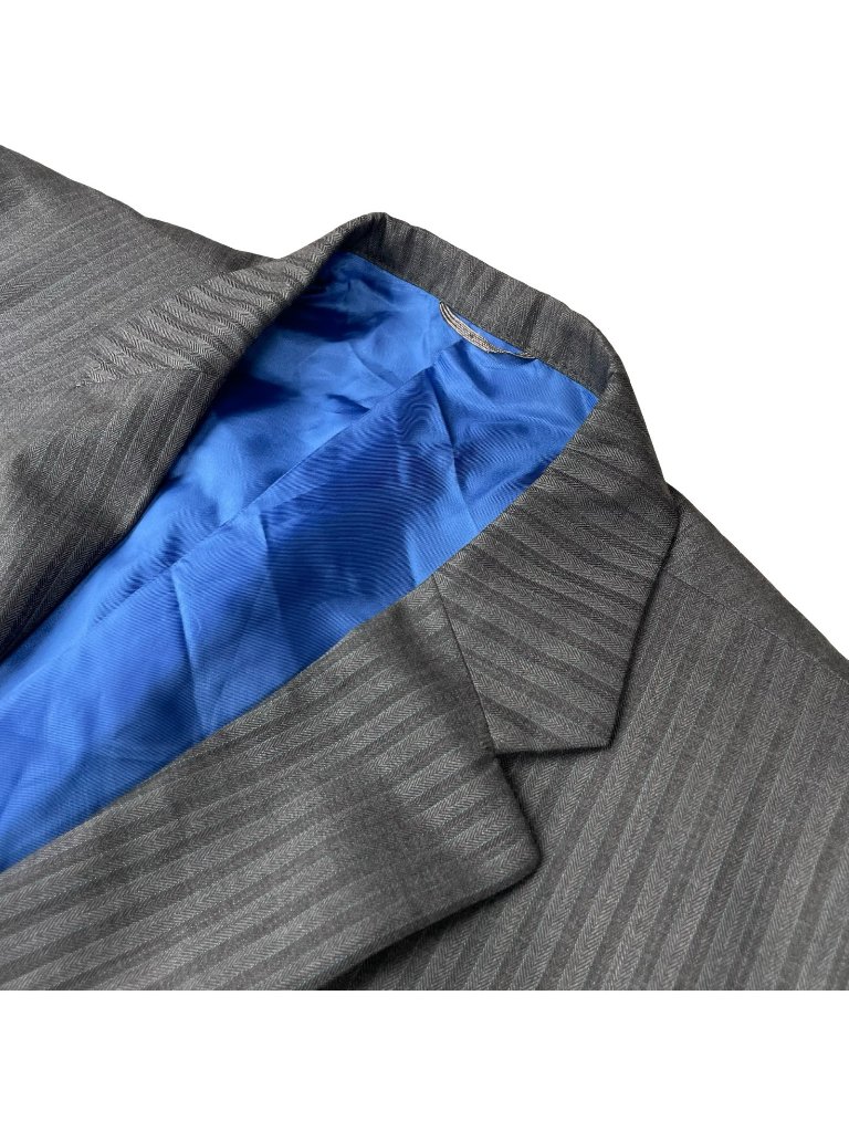 Holland & Sherry Men's Bespoke 2-Button Blazer Gray/Blue Stripe Usa 46l